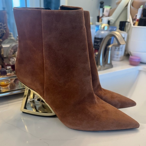 Giani Bini Harrison Brown Suede Architectural Wedge Ankle Booties- Size 8.5M - Picture 4 of 8